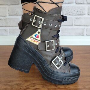 ❤️Converse Chuck 70 De Luxe Heel Leather Buckles Womens Boots Sz 7 Brown A12209C